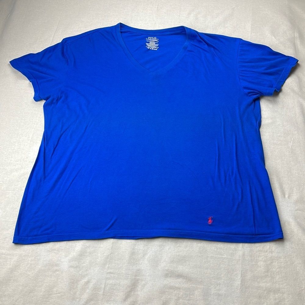 Polo Ralph Lauren Shirt Mens Extra Large XL Blue V-Neck Short Sleeve T-Shirt